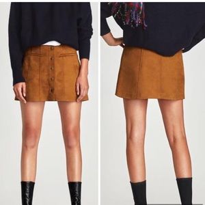 ZARA Camel Brown Faux Suede Button up Mini Skirt